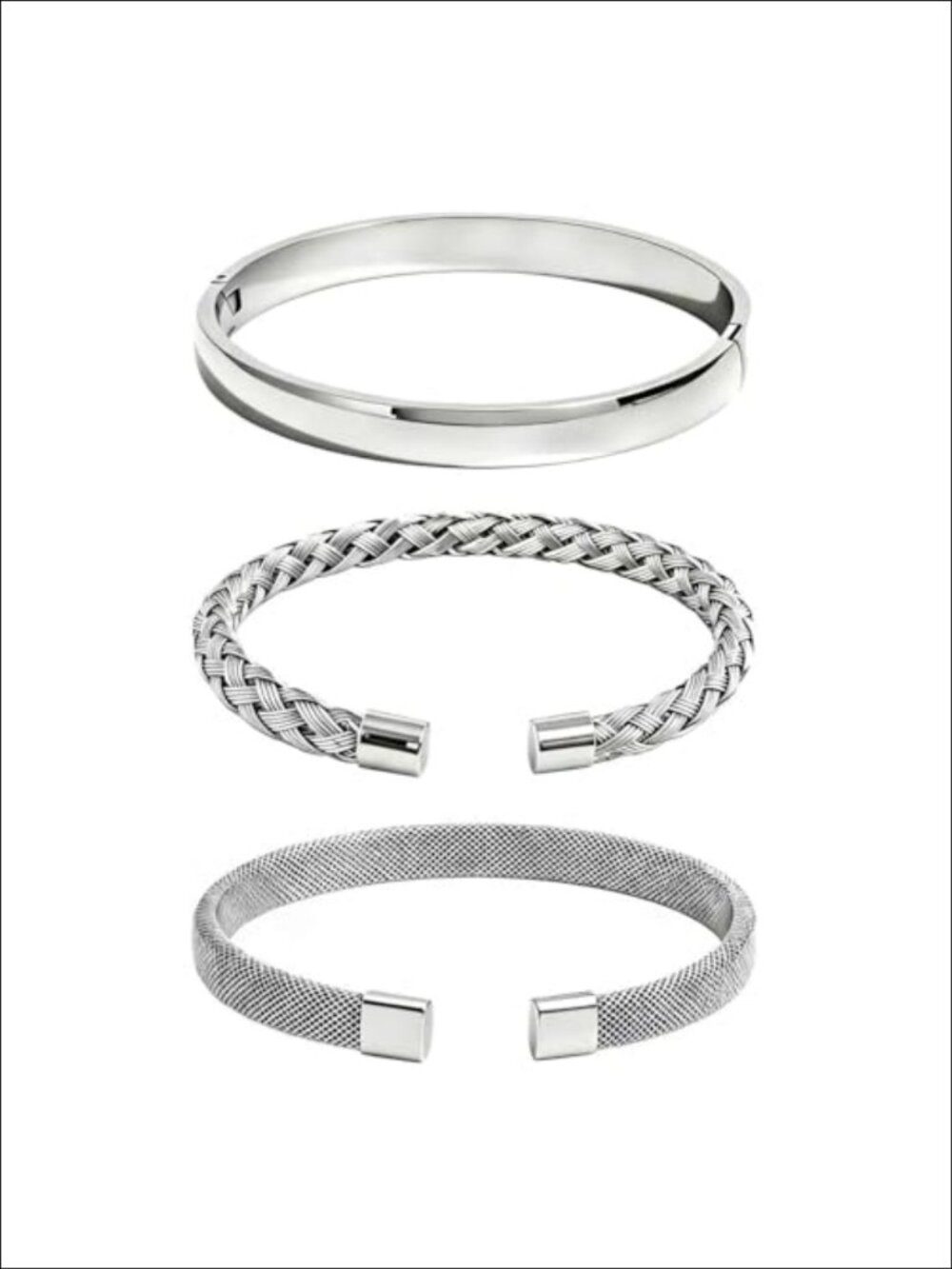 3-Piece Stackable Stainless Steel Cuff Bracelet Set for Women